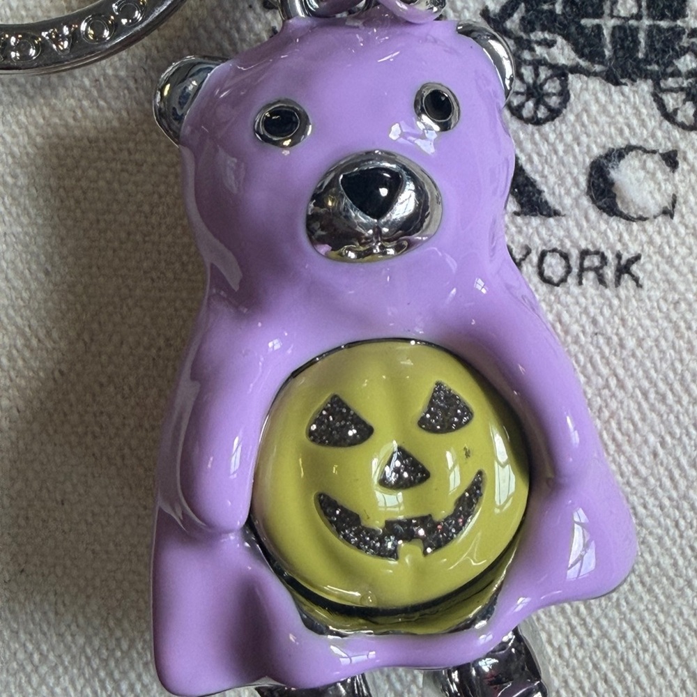 Coach Lavender Bear Keychain Charm with Yellow Jack-O'-Lantern